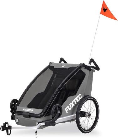 Причіп для велосипеда Fuxtec Sportfux на 2 місця, з багажником, відбивачами, ручкою-штовхачем, захистом від дощу та сонця, складний, фіолетовий FX-FA1 (сірий)