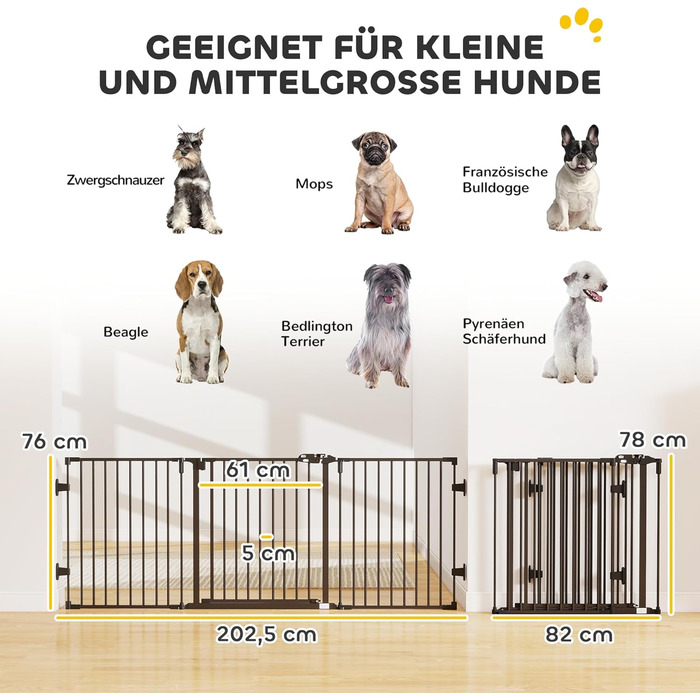 Захисне ґратка для собак PawHut - відбійник для дому, 3 панелі, чорний (202.5 x 76 см)