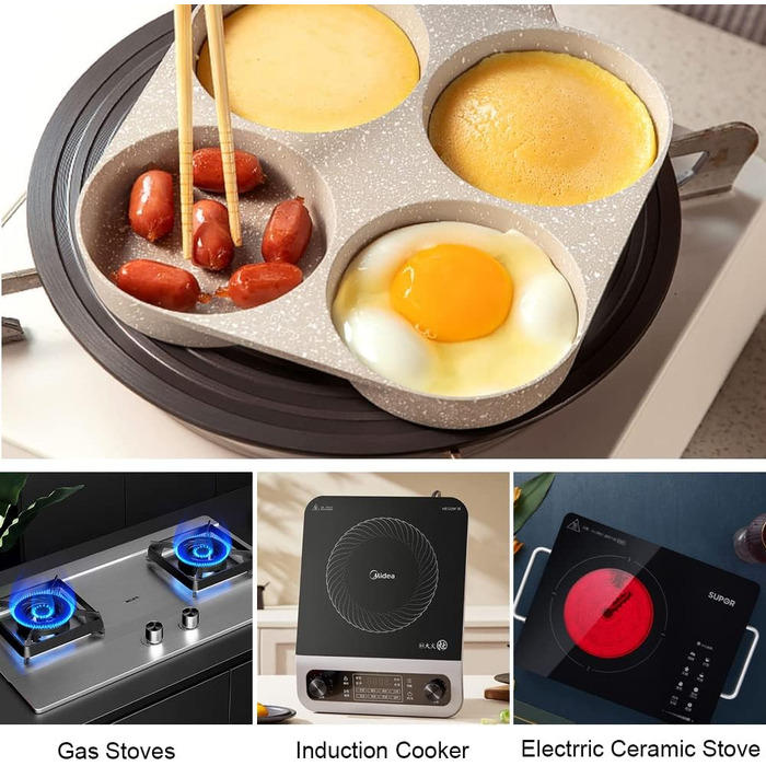 Пательня для млинців та яєць з антипригарним покриттям 4 відділення, для індукції, газу, стейків, гамбургерів