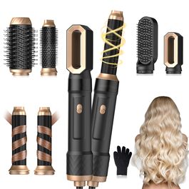 Фен-щітка 6 в 1 Airbrush Pro - комплект для створення зачісок | 1000W, круглі щітки, керлер, фен, щітка для випрямлення волосся, сушарка, щітка для укладки | Для всіх типів волосся - блакитний (чорне золото)