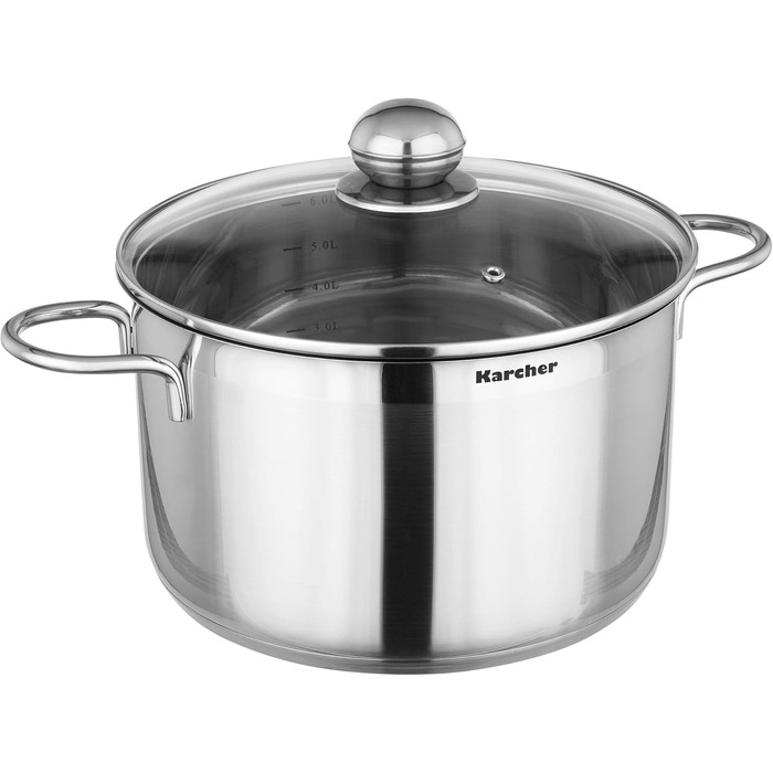 Karcher 14-Piece Stainless Steel Cookware Set with Glass Lids - Induction Compatible