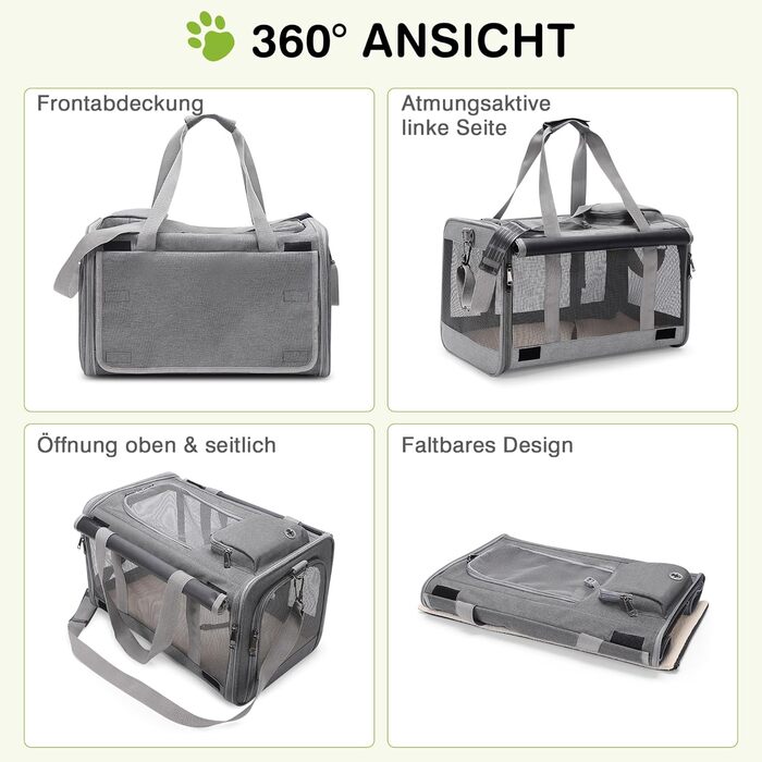 Транспортна сумка для котів та маленьких собак ALLSOPETS до 9 кг, дихаюча переноска, м'яка сумка для подорожей на авто, літак та до ветеринара (Frostgrau)
