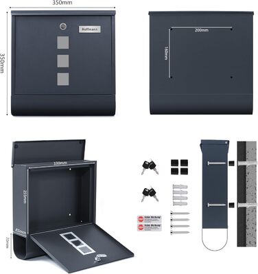 Поштовий ящик Zedelmaier XXL персоналізований з нержавіючої сталі, 35x35 см, 4 ключі, для листів B5/C4, з газетницею, RAL 7016 Антрацит