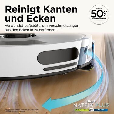 Робот-пилосос Shark Matrix Plus 2-в-1 з функцією миття та станцією самоочищення, самостійно очищається, для шерсті тварин, килима та твердих підлог, 14,5 см (стандартний, білий)