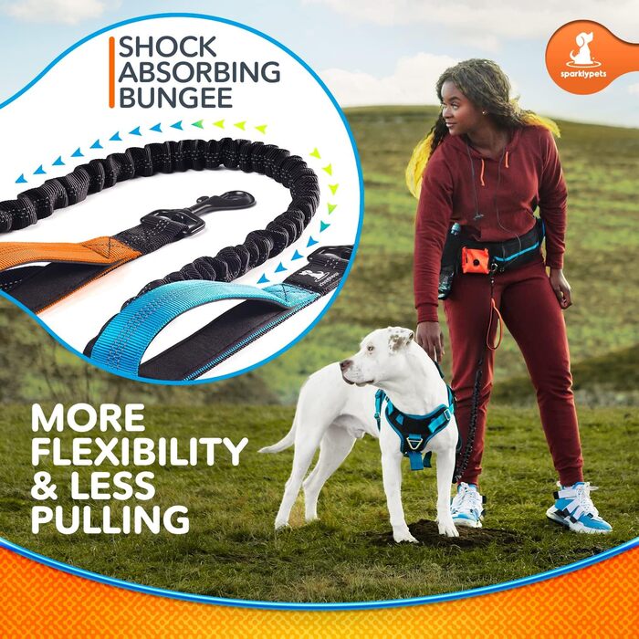 Світловідбиваючий нашийник-ручка для собак SparklyPets - Аксесуар для прогулянок без рук для середніх та великих порід - Комплект з тримачем для телефону, змінним контейнером для відходів, кишенькою для ласощів та тримачем для пляшки. Оранжевий колір.