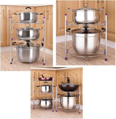 Usmascot Pot Rack, 3-Tier Kitchen Storage Shelf for Pots, Pot Lids Storage Rack, High-Quality Chrome-Plated Stainless Steel Stand (3-Tier)