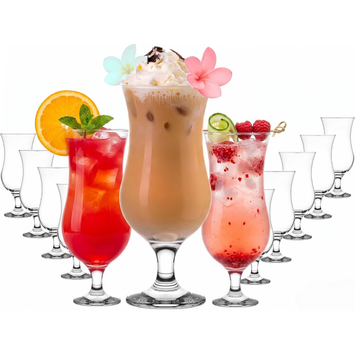 Набір келихів для коктейлів PLATINUX 400 мл (12 шт) - Longdrink, Hurricane, для вечірок, прозорі скляні келихи