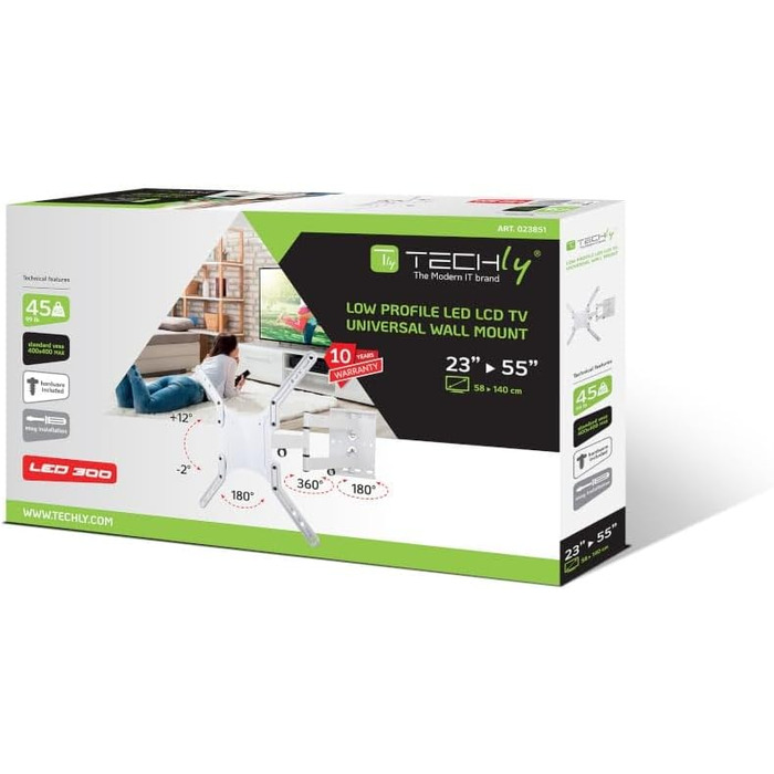 Кронштейн для телевізора Techly Wandhalterung Ultra Slim для LCD/LED ТВ 23'-55', білий