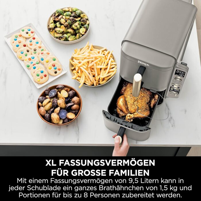 Ninja Foodi FlexDrawer AF500EUSD - Аерофритюрниця з двома зонами 10.4 л, MegaZone, антипригарне покриття, колір - золотий