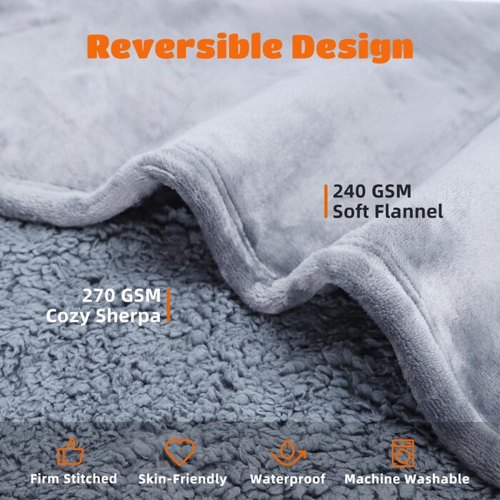 Водонепроникний коврик для собак Nobleza XXL (203 x 152 см) - М'який та пухнастий, для дому та на вулицю, підходить для котів, можна прати в машині, двосторонній захист дивану (L 127 x 100 см, сірий)