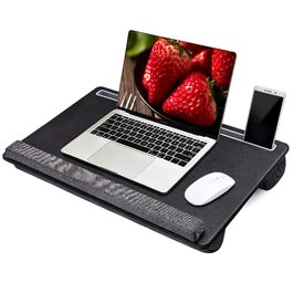 Великий ігровий столик для ноутбука з PU-шкіри: портативний LapDesk з підставкою для телефону та підставкою для зап'ясть, для MacBook та планшетів (чорний)