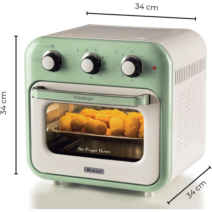 Аерофритюрниця та духовка Ariete Vintage 4632, 1400 Вт, 2-в-1, 16 л, з аксесуарами, таймер 60 хв, подвійне скло, зелена