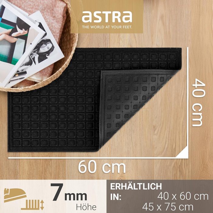 Килимок привідний Astra протибрудний та протиковзаючий для вхідної зони та балкона, стійкий до погодних умов, 40x60 см, чорний у клітинку