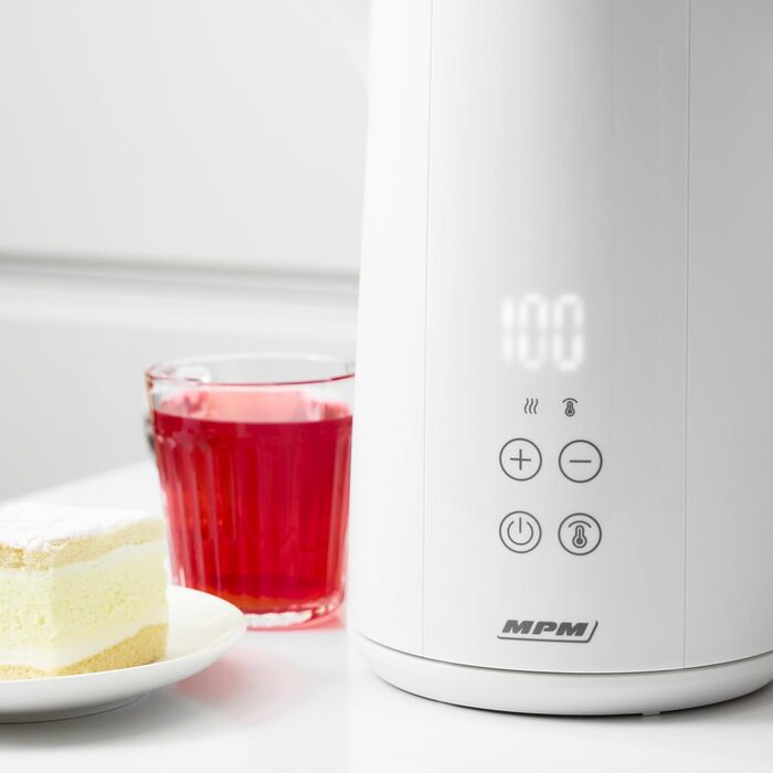 Електричний чайник MPM MCZ-120 1,5L з подвійними стінками, регулюванням температури 40–100°C, нержавіюча сталь, 2200W, тихий, швидкий, сенсорне управління, легкий, елегантний, білий