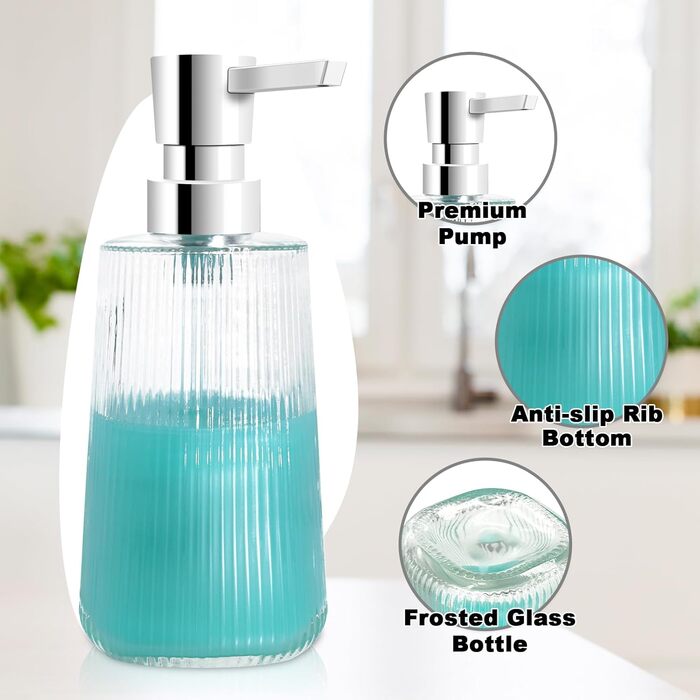 Набір дозаторів для мила з прозорого скла та чорного пластику, 250 мл (3 шт.)