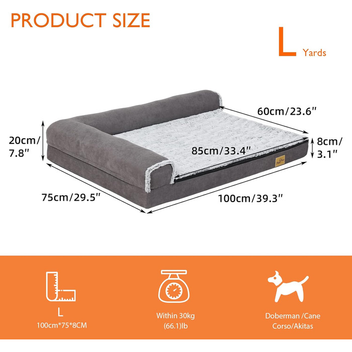 Ортопедичне ліжко для собак BingoPaw великих порід: м'який килимок, зручне диван-корзина, знімний, водонепроникний, ергономічний, розмір XL (120x90x25 см)