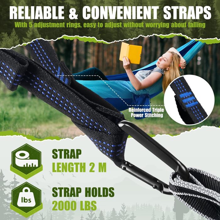 Легка гамак для відпочинку на природі | Гамак для кемпінгу та подорожей | Міцний нейлон, 270x140 см