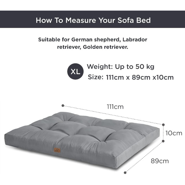 Килимок для собак BEDSURE великих порід, 111x89 см, водонепроникний, сірий, 10 см заввишки