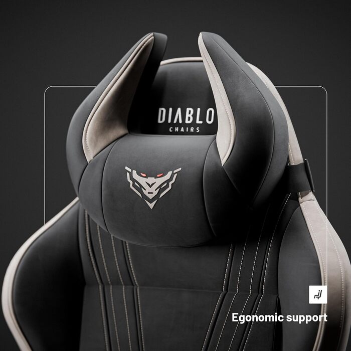 Ігрове крісло Diablo X-Horn 2.0, ергономічне, тканинне, 150 кг, 3D підлокітники, підголівник і поперекова підтримка, бежево-чорне, розмір L, для геймерів та офісу
