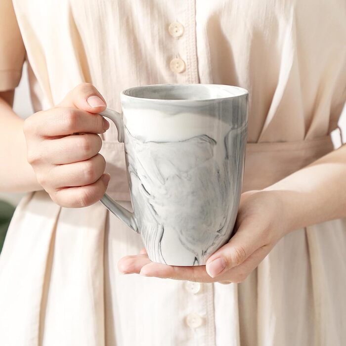 MALACASA Coffee Mug Set of 6, 560ML Porcelain Cups, Large Modern Coffee Mugs with Handles for Tea, Juice, Latte, Cappuccino, Hot Chocolate. Dishwasher and Microwave Safe, REG Marble Gray Series