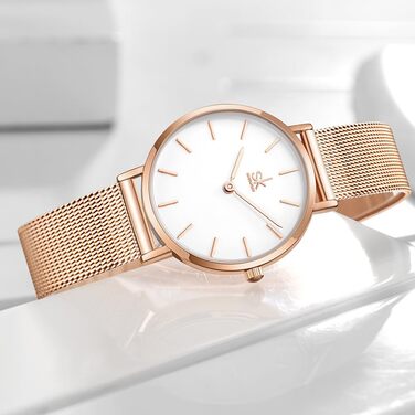 SK Ультратонкий мініатюрний жіночий годинник з двома стрілками. Елегантний годинник для жінок з шкіряним ремінцем (рожеве мереживо)