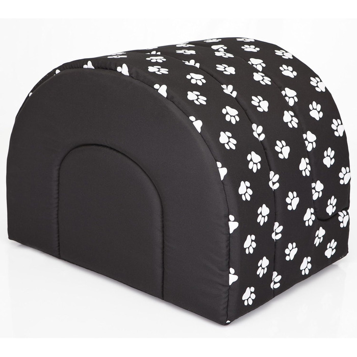 Будка для собак, лежанка для собак, хатинка для собак S-XL, світло-коричнева з принтом (лапки), чорна з принтом (лапки)