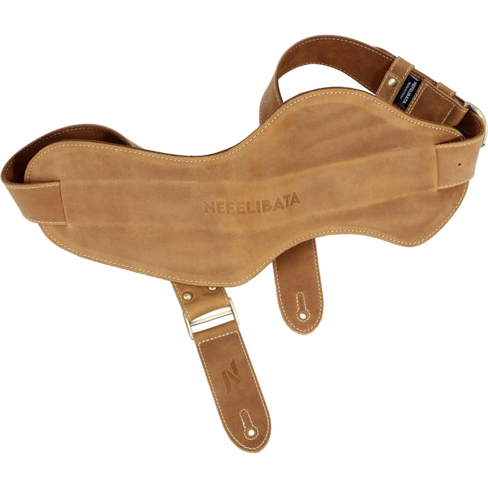 Гітарний ремінь Nefelibata з повномісної шкіри, 2' з кишенею для медіатора, для бас-, електро- та акустичної гітари, з медіаторами, кнопками та замками (Star Black) (Vintage Latte Brown)