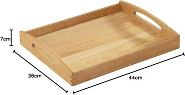 Zassenhaus Rectangular Wooden Tray | 44x36x7cm in size | Sustainable Rubberwood | Wooden Serving Tray | Tray with Carrying Handles | Breakfast, Home Office, Tea Drinking | Food Tray
