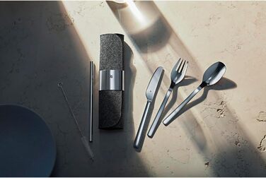 WMF my2Go Stainless Steel Cutlery Set, 8-Piece, Outdoor Travel Cutlery Set for 1 Person, Camping Cutlery with Case, Hiking Cutlery Environmentally Friendly, Straw, Cleaning Brush, Camping Accessories Gift