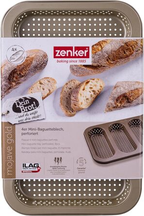 Форма для міні-багетів Zenker 4 шт, антипригарна, до 230°C, золота