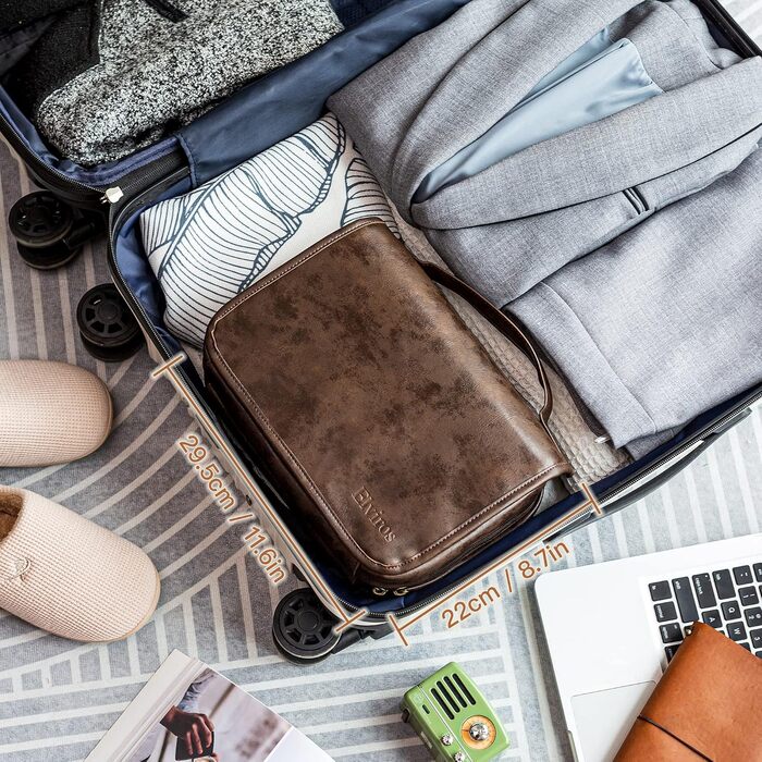 Чоловіча косметичка Elviros з PU-шкіри, 3 в 1, велика водонепроникна дорожня косметичка для чоловіків (Шоколад)