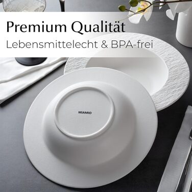 MIAMIO Набір посуду 16 предметів / Сучасний керамічний посуд / Набір посуду на 4 особи - Колекція Oasis (16 шт) / Білий посуд з суповими тарілками (16 шт)