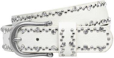 Жіночий ремінь Caspar GU292 з декоративними стразами та заклепками, білий (105 см, обхват талії 107-111 см)