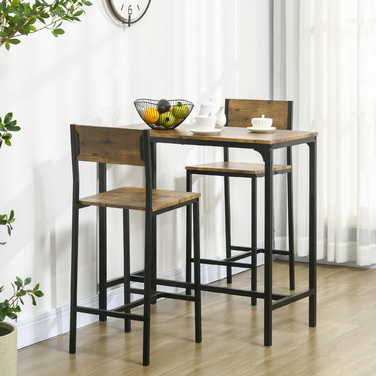 HOMCOM 3-Piece Bar Set with Standing Table and 2 Stools - MDF, Metal Frame, Weatherproof, Brown