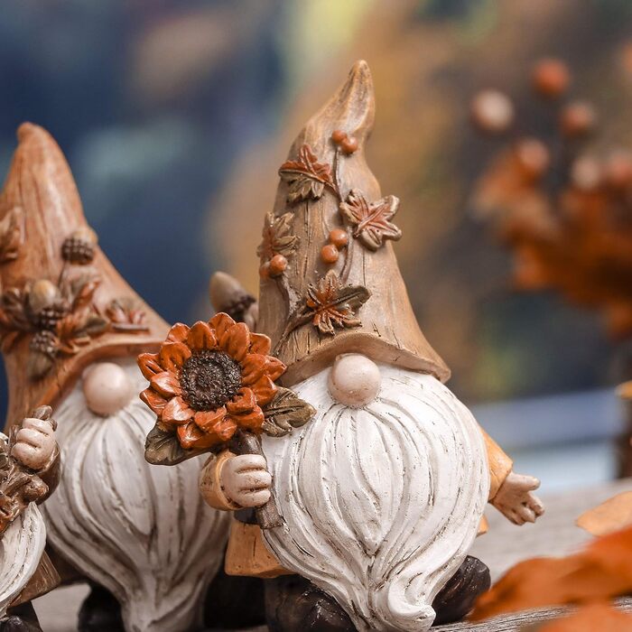 Valery Madelyn 3rd Autumn Decoration Figures, Resin Gnomes Garden Decor, 14cm Garden Gnomes for Autumn Decor Outdoors, Table Decor for House Indoors, Fall Decor Gift Thanksgiving (L)