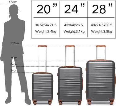 Валіза British Traveller: міцний ABS+PC, розмір 54x36.5x21.5 см, колір білий (сірий, SET)