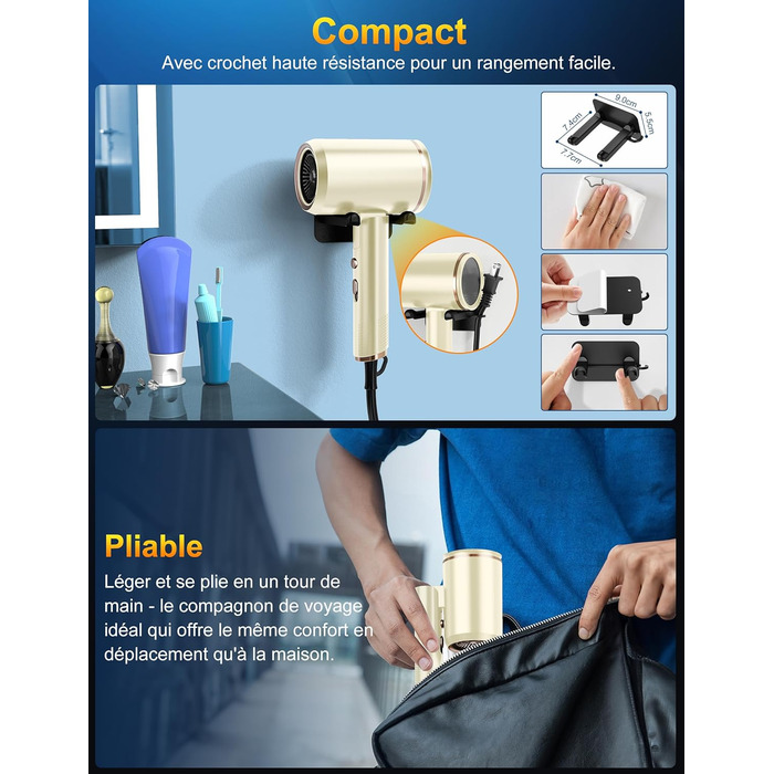 Професійний фен 2400W з іонізацією, складний, для подорожей, з насадкою-дифузором та чохлом (Бежевий)