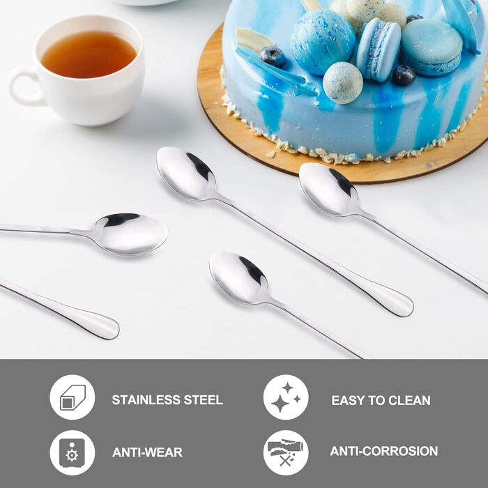 Набір з 12 ложок для лате макіато, нержавіюча сталь, довгі чайні ложки, ложки для десертів та кави