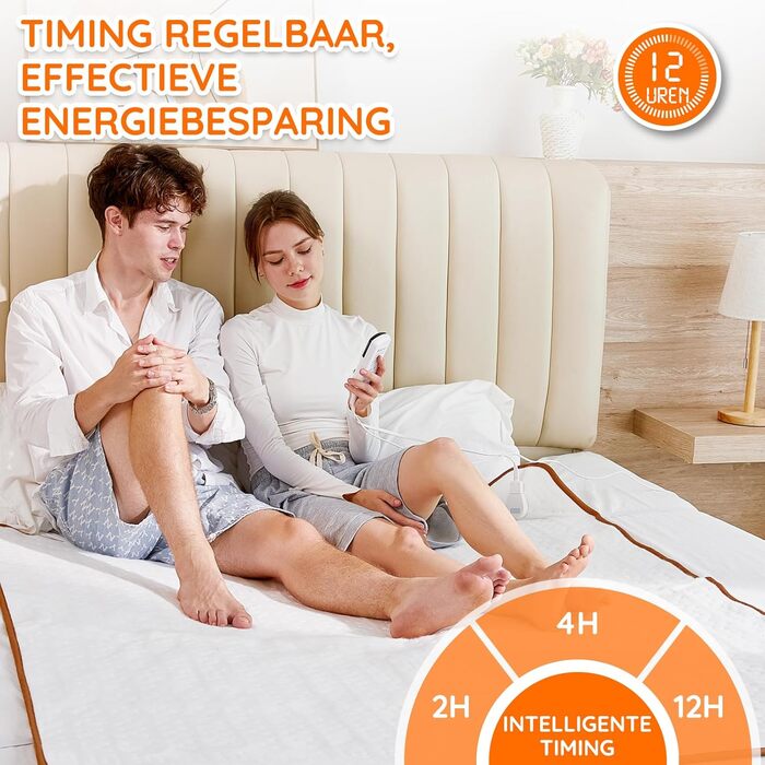 Електрична ковдра Mia&Coco з автовимкненням, 160x130 см, з таймером 12 годин, 3 режими нагріву, LED-дисплей, захист від перегріву, для стандартних матраців, машинне прання, білий колір