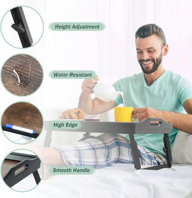 Регульований стіл-поднос для сніданку з бамбука з підставкою для телефону (2 шт.)