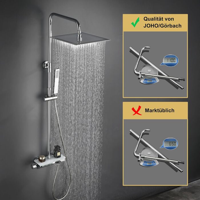 Görbach Rain Shower System with Shelf, Shower Set without Shower Faucet (20x20cm) (SJ-TP2020CP, Chrome)
