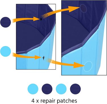 Yaheetech Foldable Dog Pool, Splash Pool for Dogs 160 x 30 cm, Anti-Slip Plates, Quick Drainage, Dog Bathtub with Bath Brush & 4 Patches, Thickened PVC Swimming Pool, Blue