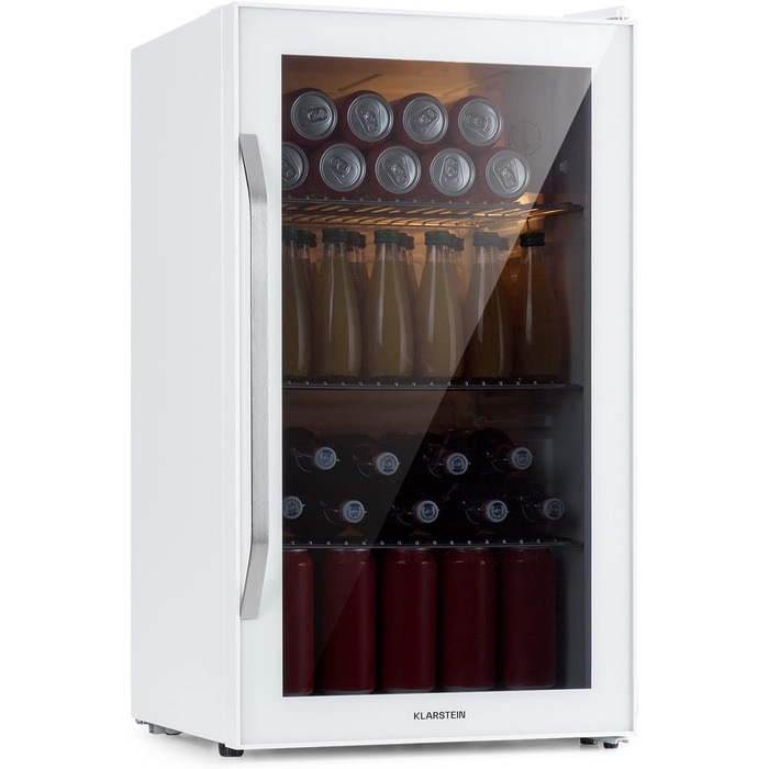 Klarstein Mini Fridge with Glass Door - 80L Compact Beverage Cooler with Adjustable Shelves & Wave Design Racks