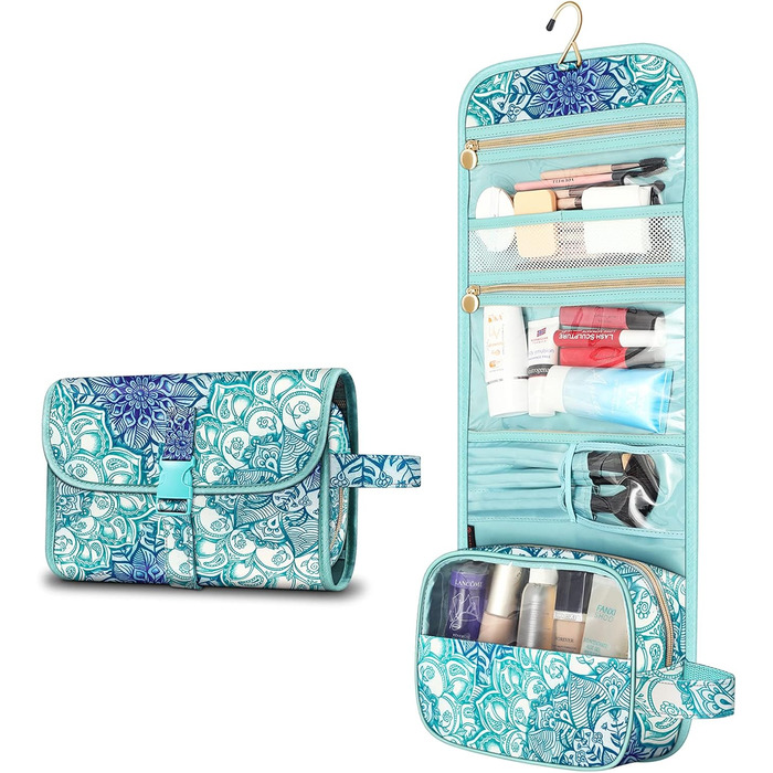 Fintie Косметичка-органайзер для подорожей, велика водонепроникна сумка для макіяжу, блакитного кольору, для жінок та дівчат