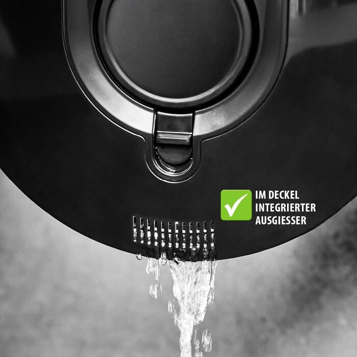 GEFU Салатоотжим - 5 л, з механізмом Push, вбудований виливний носик, кнопка зупинки, неслизький, придатний для миття в посудомийній машині (Чорний/Прозорий)