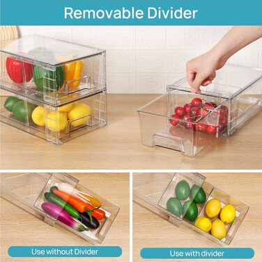 Vtopmart 4-Piece Stackable Storage Drawers, Clear Acrylic Drawer Organizers with Handles, Storage Organizer for Refrigerator, Bathroom, Closet, Pantry