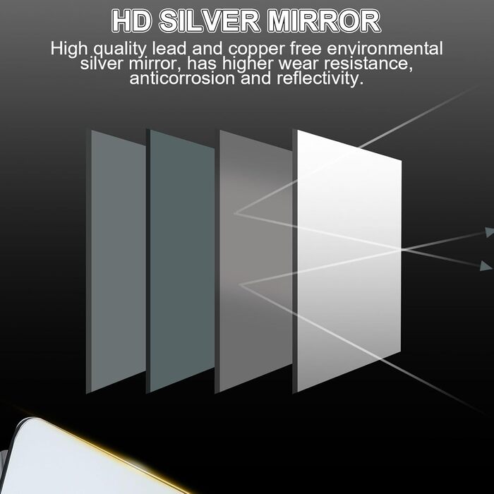 Дзеркало для ванної кімнати LED 50x70 см з підсвічуванням, сенсорне керування, регулювання яскравості, 3 кольори світла, без рамки