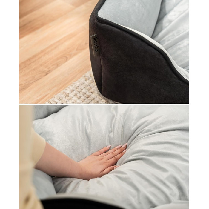 Ліжко для собак Lionto 2-в-1 з комфортним входом, м'яке домашнє ліжко для тварин, яке можна перевертати, 80x60 см, подушка для собак з легкою у догляді імітацією замші, сірий колір (Д 60 x Ш 50 x В 22 см (з нанесенням імені), Чорний/Сірий)