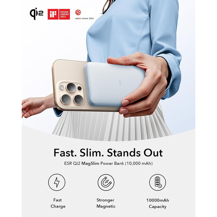 Power Bank ESR MagSafe 10000mAh з бездротовою зарядкою Qi2, 15W, USB-C, для iPhone та Google Pixel, білий