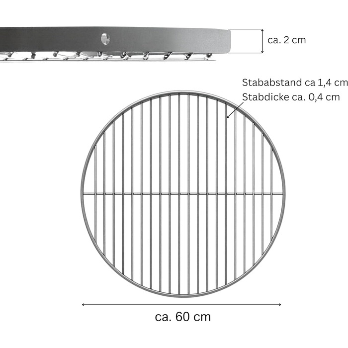 Німецький гриль-рошток з нержавіючої сталі AISI 201, діаметр 60 см. Круглий рошток для гриля, мангалу та вогнища. Харчовий, стійкий до корозії, гладка поверхня, легко миється.